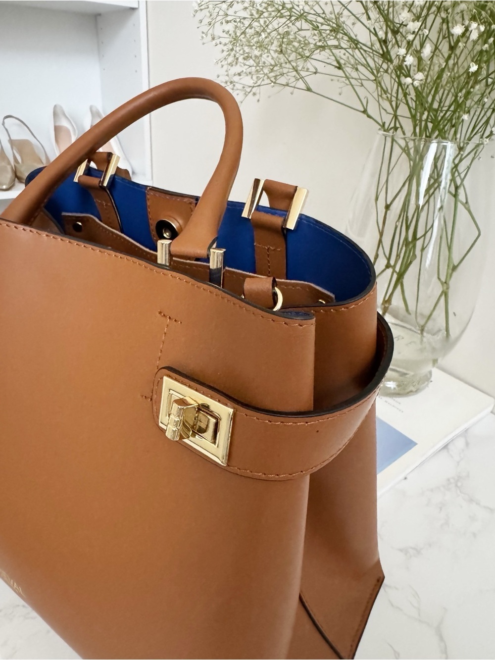 Cheval Firenze Italian Leather Top Handle Bag Brown Gold Hardware NWT - Picture 3 of 11